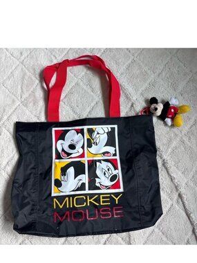 Disney X Mickey Unlimited | Black Canvas 90's Mickey Collage Tote Bag & Keychain